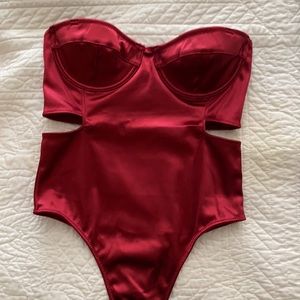 Burgundy satin body suit